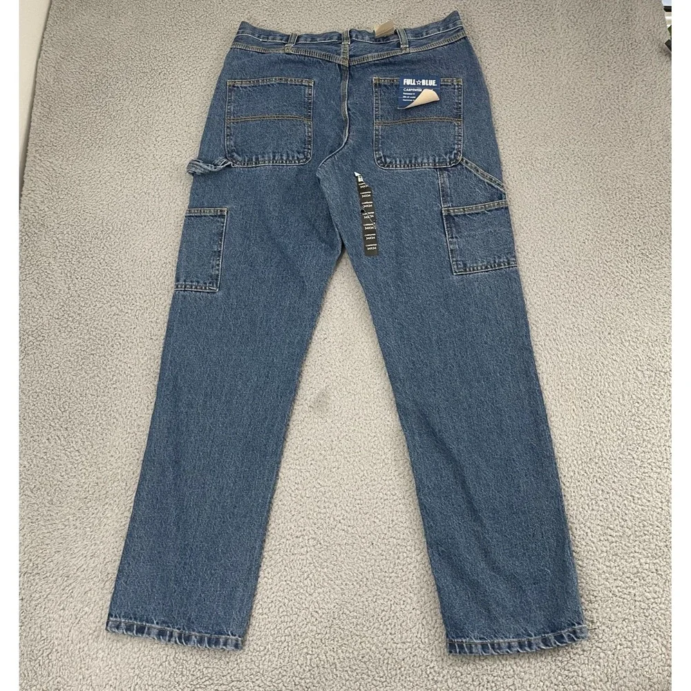 NWT Full Blue Carpenter Jeans Men 34x34 Dark Wash Relaxed Fit Workwear Denim